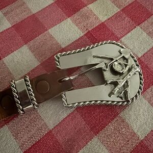 Silver Tone Gold Miner Theme Belt Buckle with Leather Belt